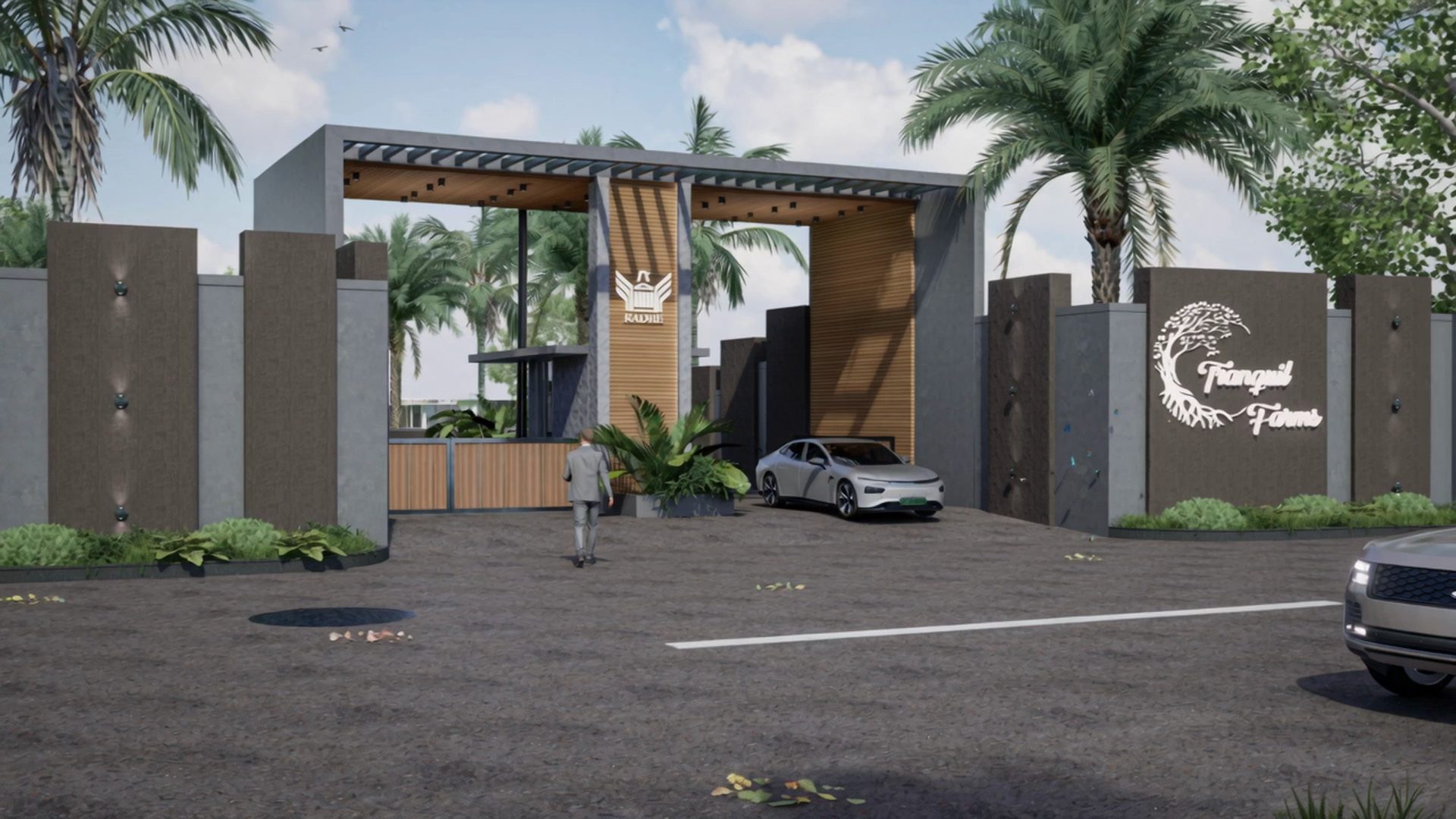 The estate entrance gate at Tranquil Farms