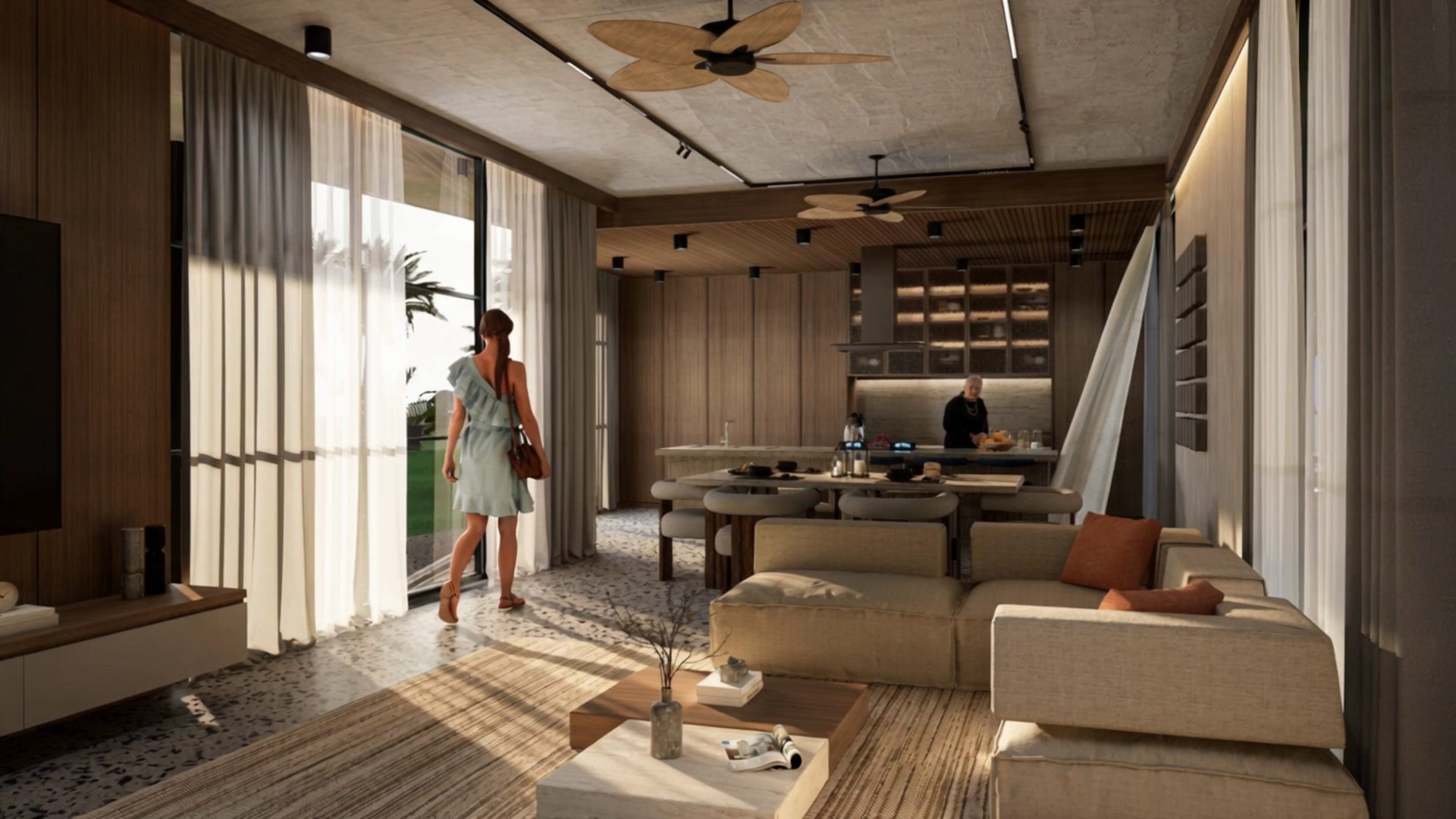 The living and dining room at Tranquil Farms